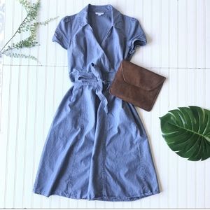 Chambray tie waist crossover blue zip side